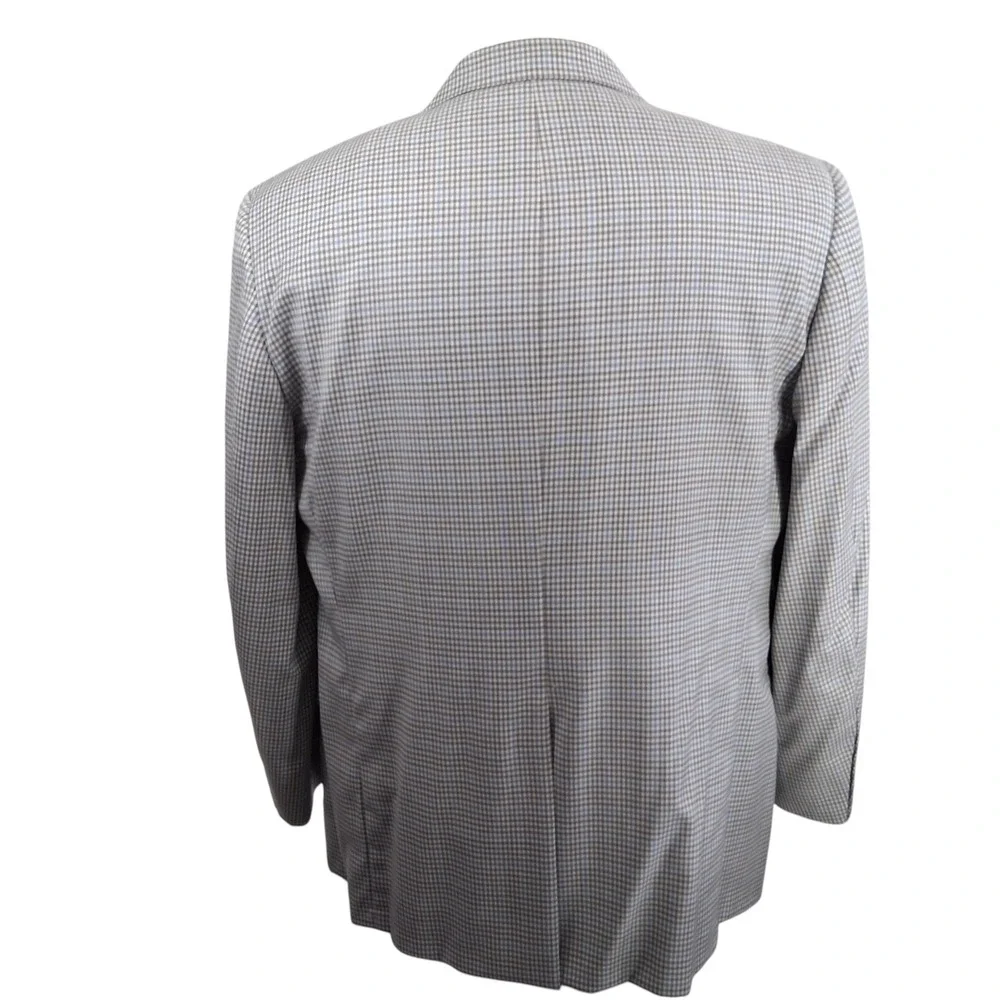 Hickey Freeman Blazer Mens 48L Blue Gray 100% Wool Micro Check Sport Coat